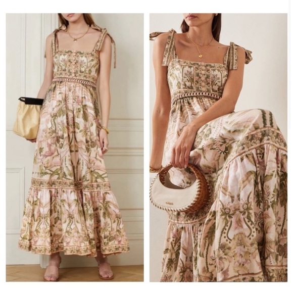 Zimmermann Womens  Lyre Picnic Linen Maxi Dress, Green size 1 ( small) - Picture 1 of 2
